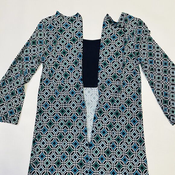 LOFT Blue Geometric Sheath Dress Womens Size 2 Bugle Bead Neckline - Picture 4 of 12